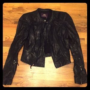 Black leather jacket.